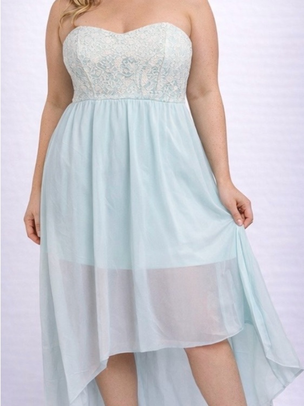 Rue21 Light Blue Lace Y2K Strapless Dress - Size XL